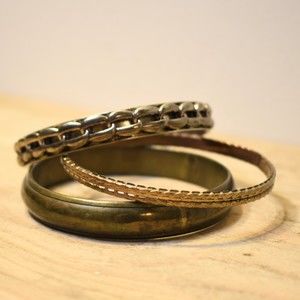 3 Brass Tone Metal Bangle Bracelets
